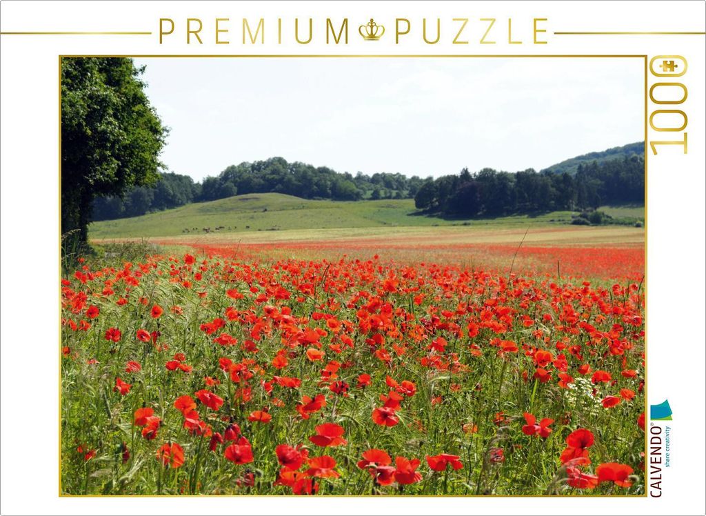 CALVENDO Puzzle Mohnfeld am alten Kraterrand vom Laacher See | 1000 Teile Lege-Größe 64x48cm Foto-Puzzle für glückliche Stunden