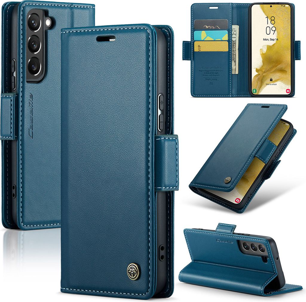 Galaxy S22 5G Hülle, Leder Brieftasche Kartenfach Schutzhülle mit Standfunktion für Samsung Galaxy S22 5G Blau