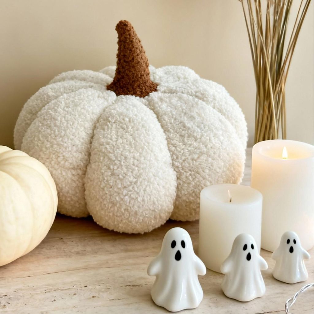 Biała Poduszka Dekoracyjna "Dynia" Ozdoba Na Halloween Zdjęcie produktu 