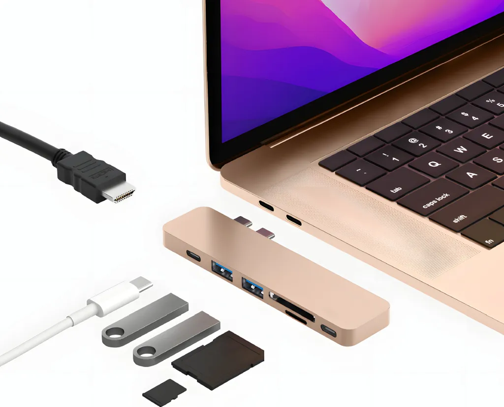 Hub USB-C iMounts pour MacBook Air et Pro HDMI Thunderbolt 3 Or Rose