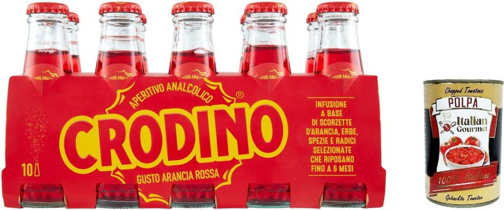 Crodino arancia rossa, Crodino rot orange 10x 100 ml Aperitif bitter, Italienischer nicht -alkoholischer Aperitif bereit zu trinken + Italian Gourm...
