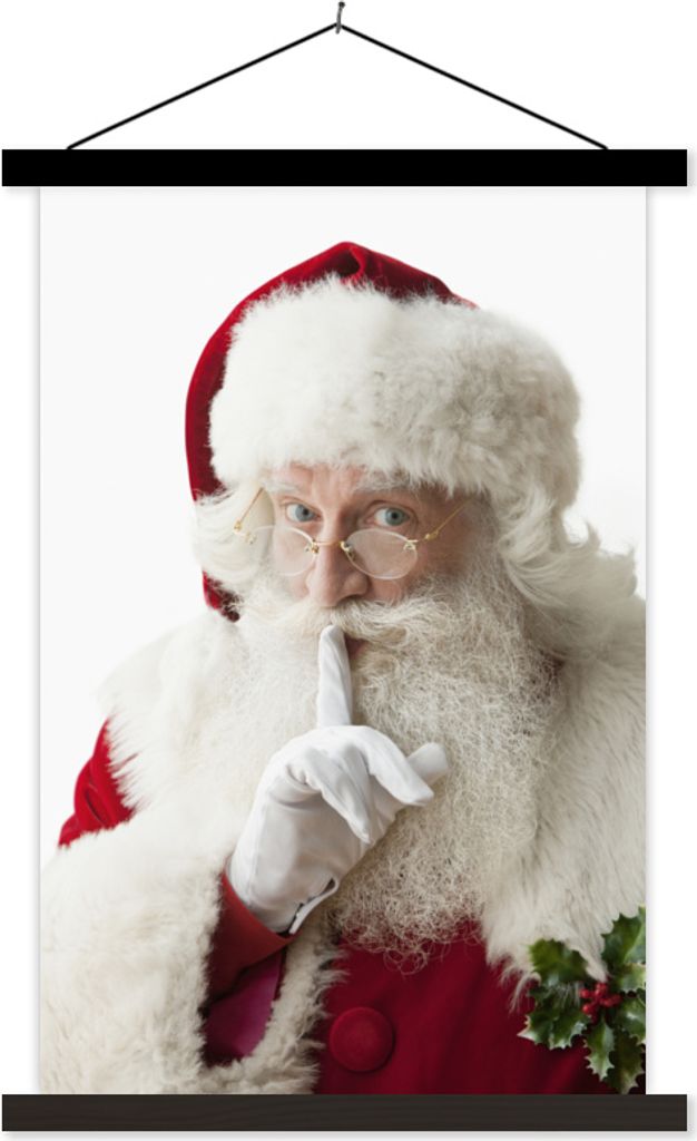 MuchoWow Textilposter Der Weihnachtsmann mit dem Finger auf dem Mund 60x90 cm mit schwarzem Rahmen - Poster Wohnzimmer