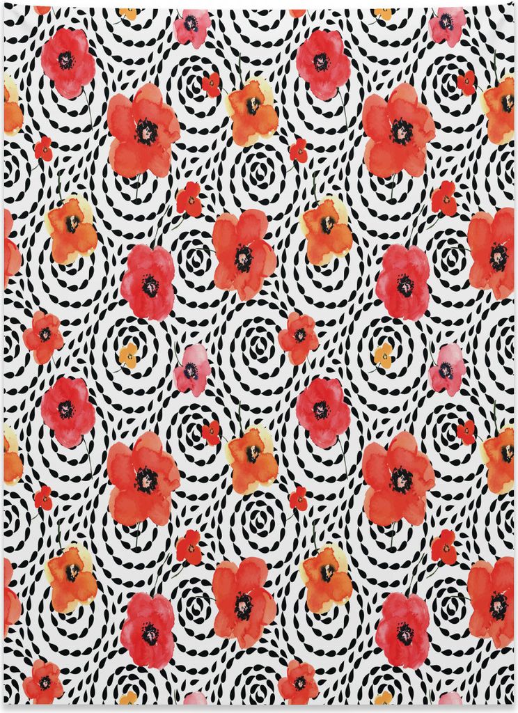 Abakuhaus Mohn Wandteppich, Aquarell Blütenblätter Spiralen aus Weiches Mikrofaser Stoff Kein Verblassen Klare Farben Waschbar, 110 x 150 cm, Zin...