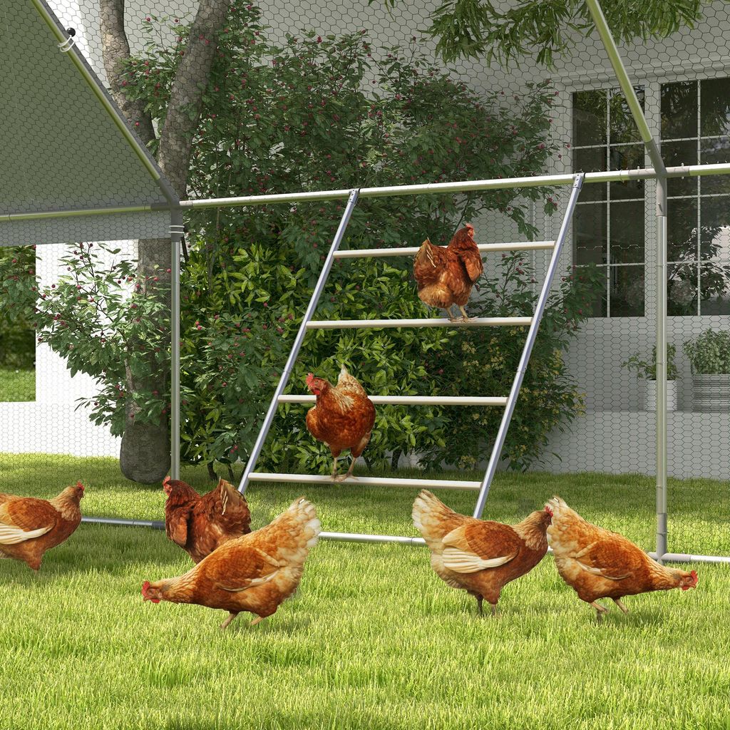 Hühnerleiter mit 4 Sitzstangen, Sitzleiter für Hühner, verzinkter Stahl und Tannenholz, Naturholz | 140 x 86 cm | für 4–6 Hühner | 2,5 kg
