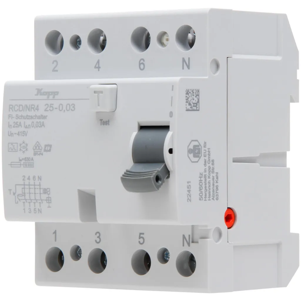 KOPP Interrupteur différentiel 25A 4 pôles Type A - Protection Triphasée