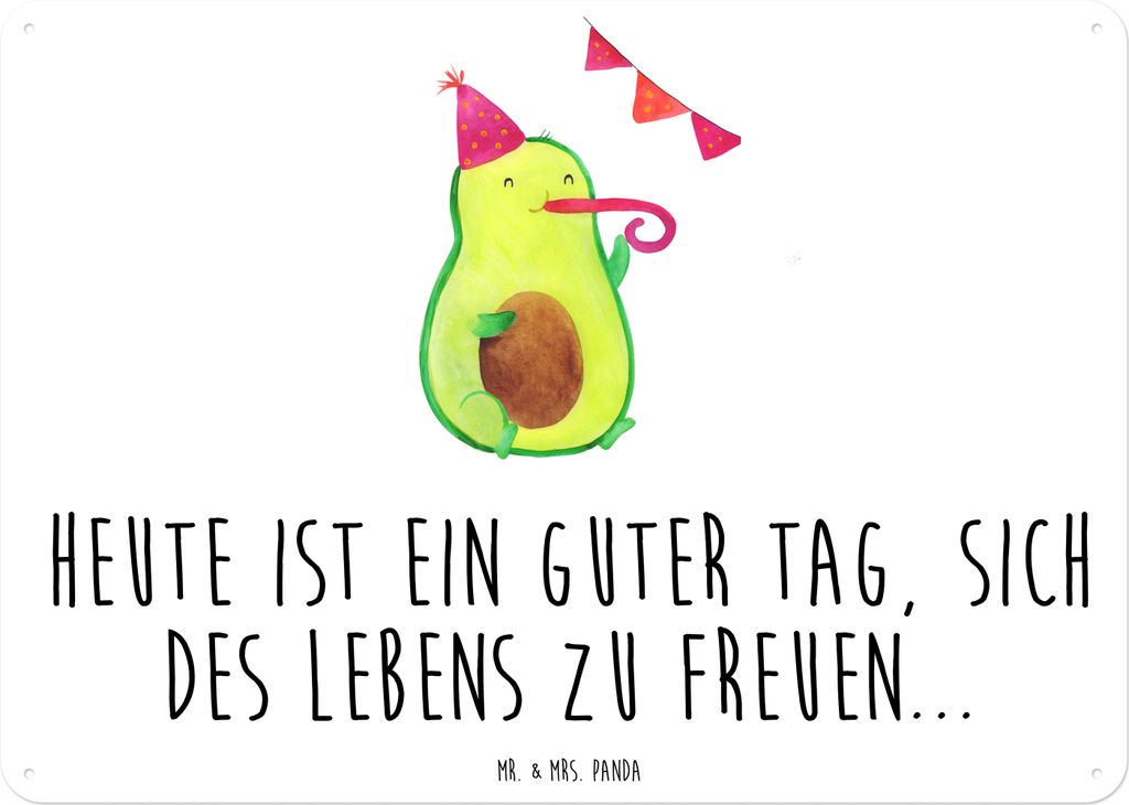 Mr. & Mrs. Panda Schild Avocado Party DIN A6 - Weiß - Geschenk, Geburtstag, Retro Blechschild, Türschild, Happy Birthday, Prüfung, Wandbild, wan...
