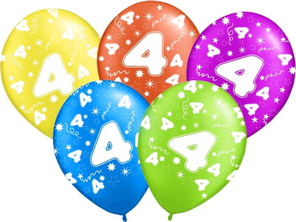 Luftballons mit Aufdruck zum 4. Geburtstag ""4"" - 5 St.
