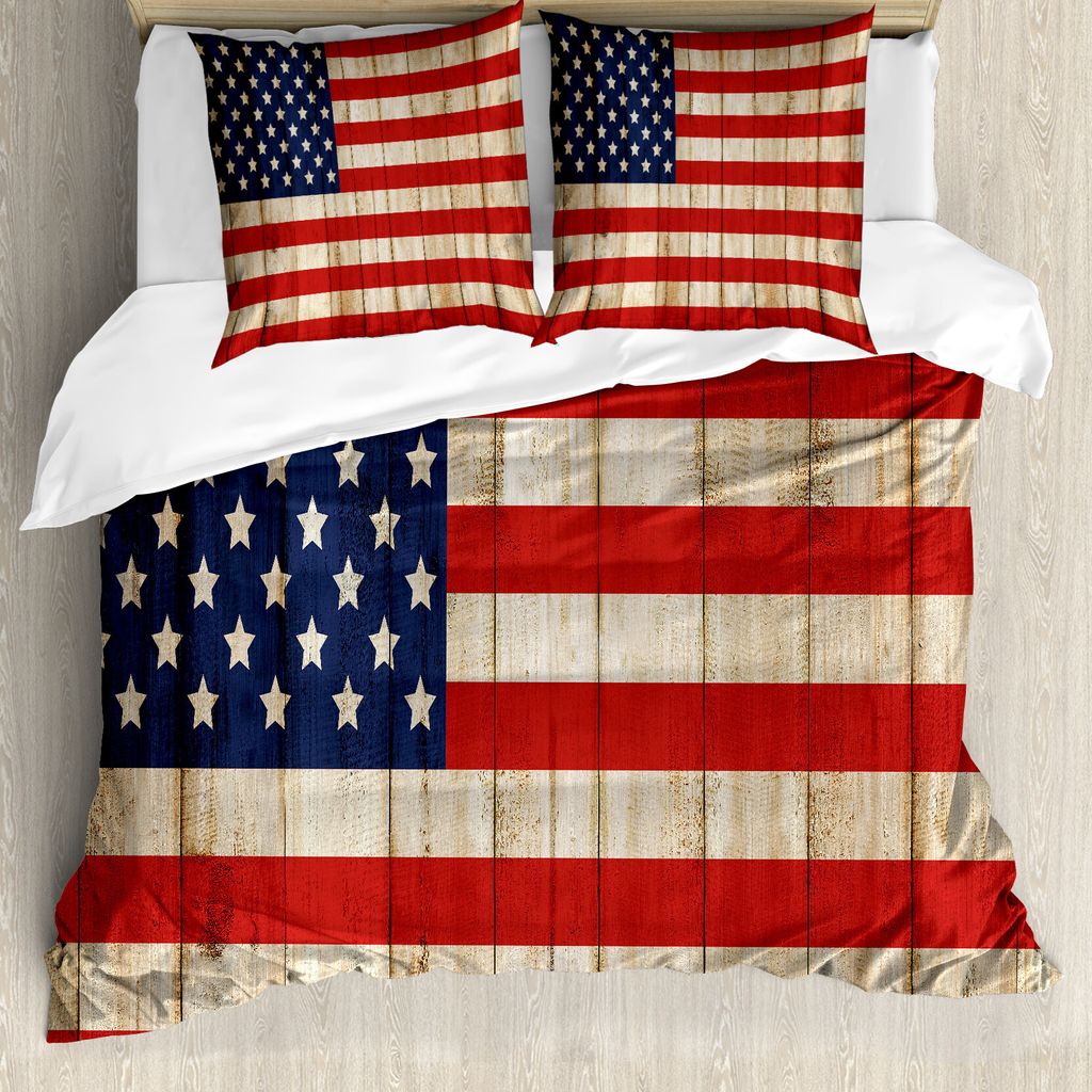 ABAKUHAUS USA Bettbezug, Independence Day im Juli, Milbensicher Allergiker geeignet mit Kissenbezügen, 200 cm x 200 cm - 80 x 80 cm, Creme Rot Mar...