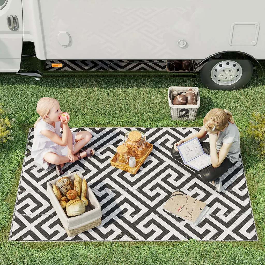 Tapis de jardin réversible et imperméable pour terrasse 121 x 182 cm