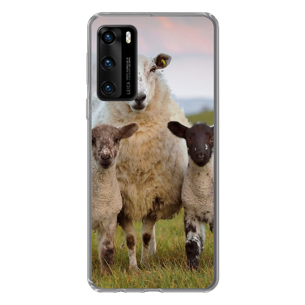 MuchoWow Handyhülle Schutzhülle Hülle für Huawei P40 Schafe - Natur - Schwarz - Weiß Silikon Softcase Handy Hülle - Handytasche
