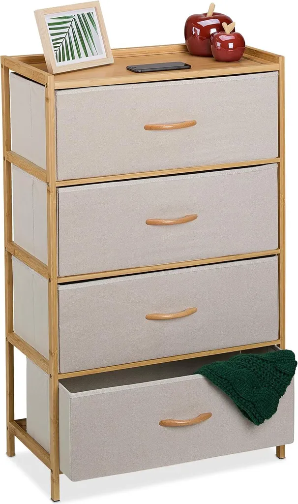Occasione! Cassettiera Bambù 4 Cassetti Relaxdays: Ordine Garantito