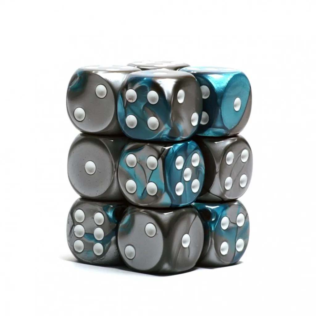 Dés d6 bicolores bleu-vert Gemini 16mm aux points blancs très lisibles