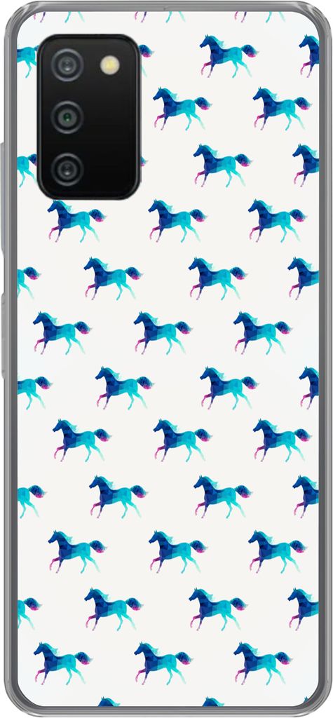 MuchoWow Handyhülle Schutzhülle Hülle für Telefoonhoesje Samsung Galaxy A03s Mädchen - Pferde - Kristall - Muster - Mädchen - Blau - Kinder...