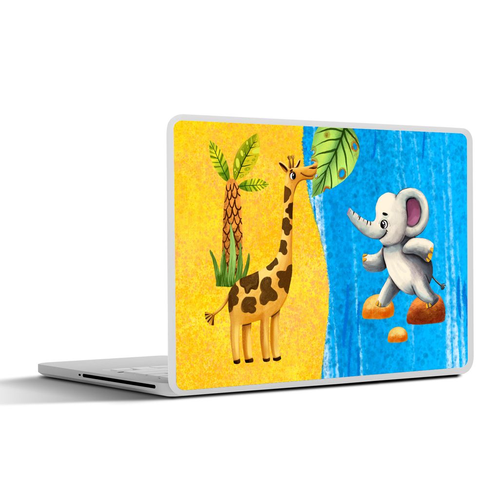 MuchoWow Laptop Aufkleber Sticker Cover Elefant - Giraffe - Wasser 30x21 cm - Sticker für Laptop - Selbstklebend