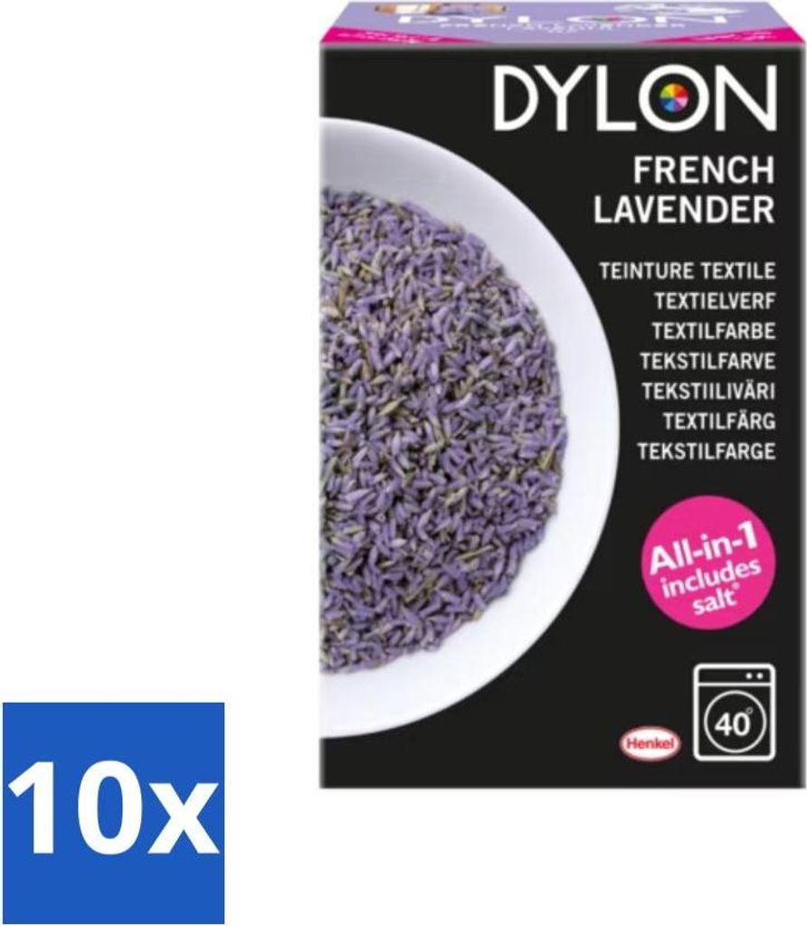 Dylon – Textilfarbe – Französischer Lavendel – All-in-One – Inkl. Salz – 350 g - Vorteilspack - 10 Stücke