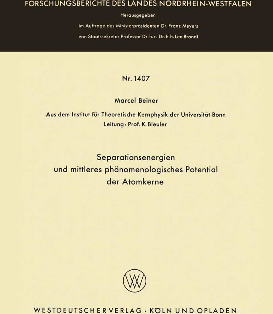 Separationsenergien und mittleres phänomenologisches Potential der Atomkerne