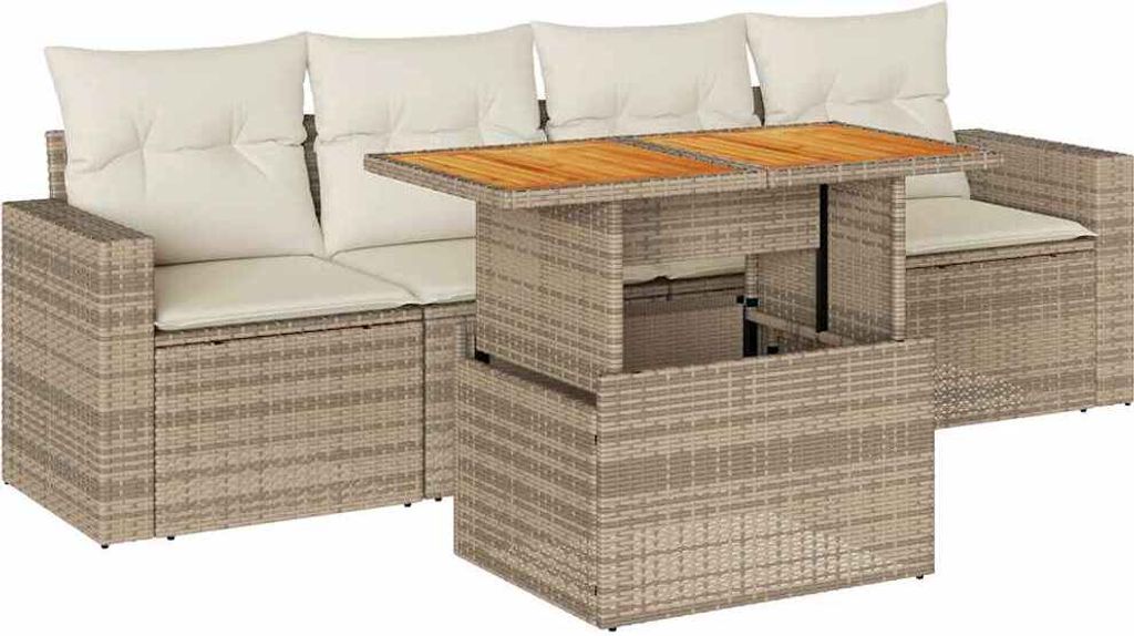 "WINTER SALE" 5-tlg. Garten-Lounge-Set - elegantes Design - Sitzgruppe/Gartengarnitur - mit Kissen Beige Poly Rattan - Terassenmöbel NeuMöbel574447