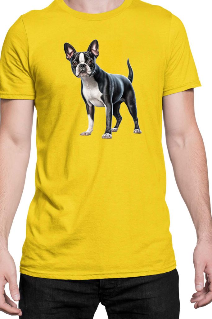 Herren T-Shirt Dogs Breeds Boston Terrier Dog Breed 008, Man M / Gelb