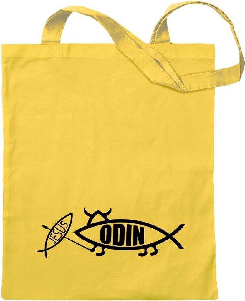 Kiwistar - Baumwolltasche - gelb - Odin Fisch Motiv2 - Tragetasche Stoffbeutel Umhängetasche langer Henkel