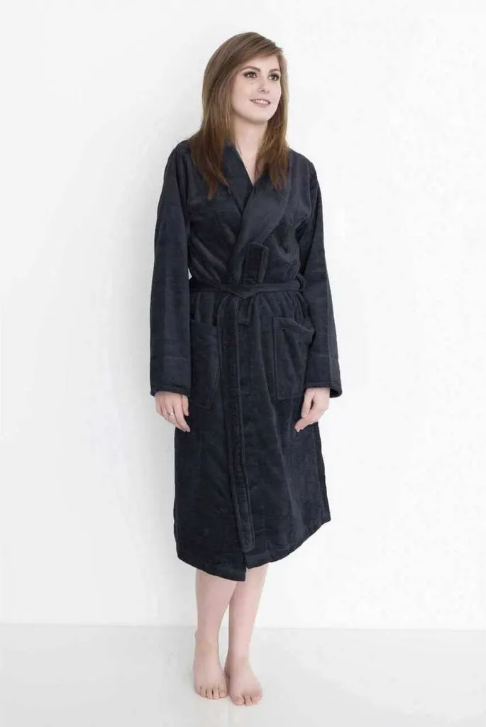 ETÉREA® Accappatoio Velour Nero L | 100% Cotone Morbido e Assorbente