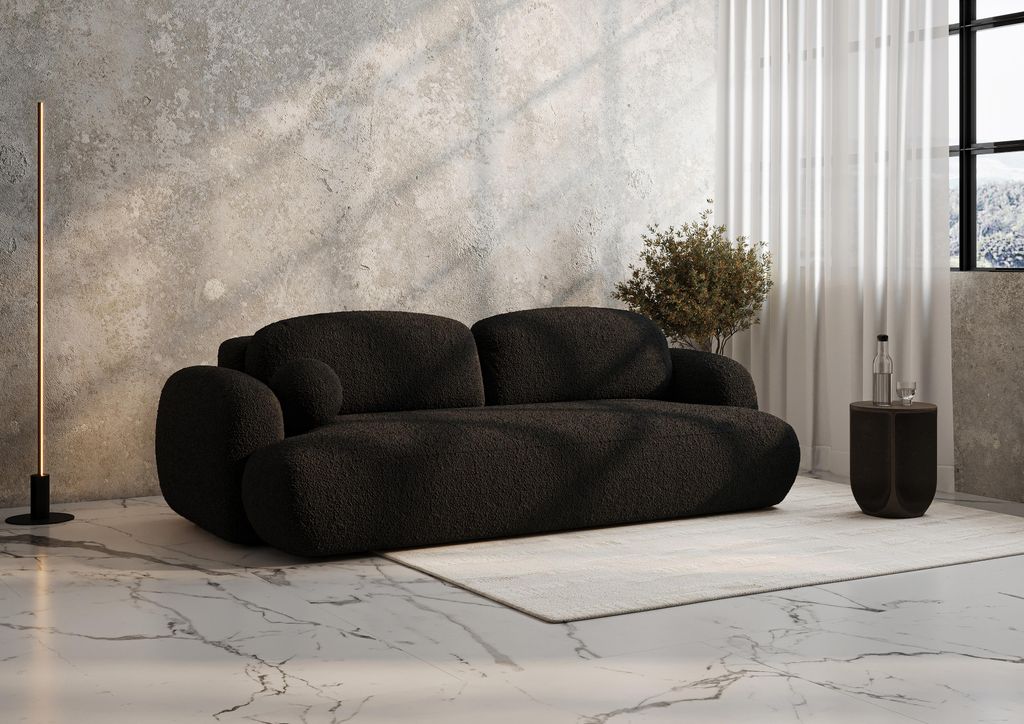 LetSit Dreisitzer-Schlafsofa MAXIME 3F Sofa mit Schlaffunktion und Bettkasten Bouclé-Stoff T30-Schaumstoff Wellenfedern Premium Design-Polstersofa