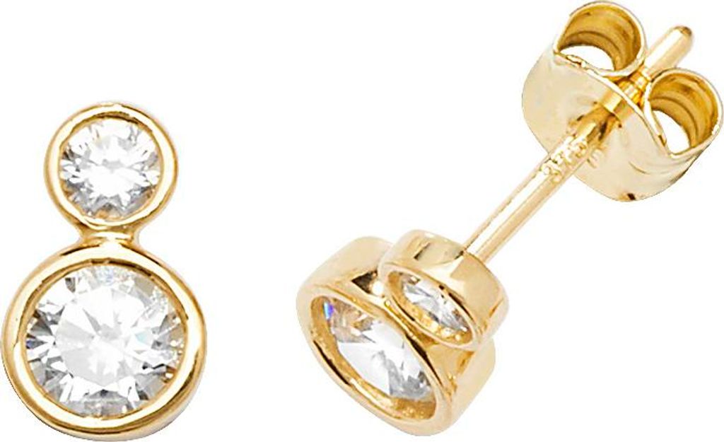 Klassische 9 Karat (375) Gold Damen - Paar Ohrstecker mit Zirkonia - 8mm*5mm; TRS27229