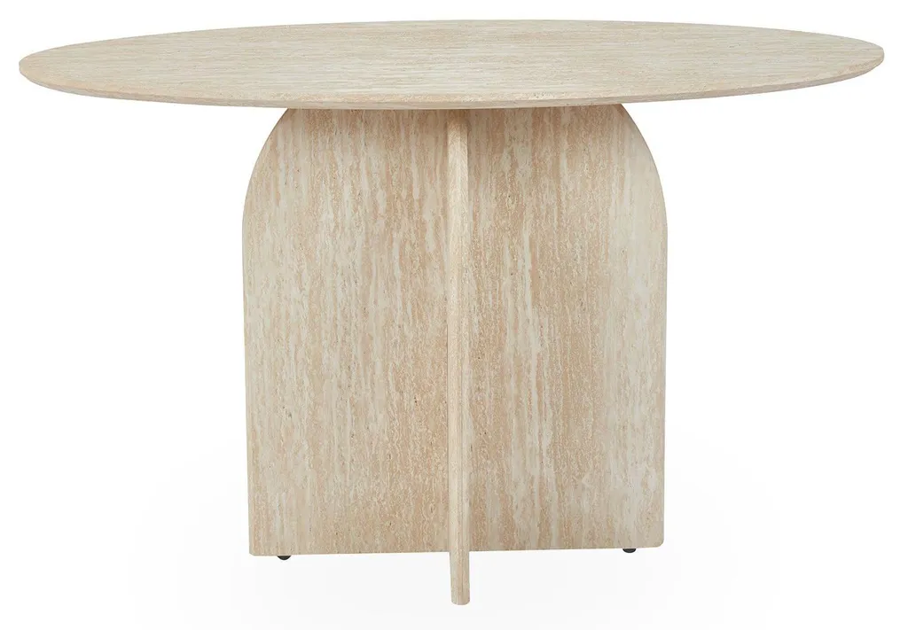 Console ovale 120cm beige effet travertin pour petits espaces