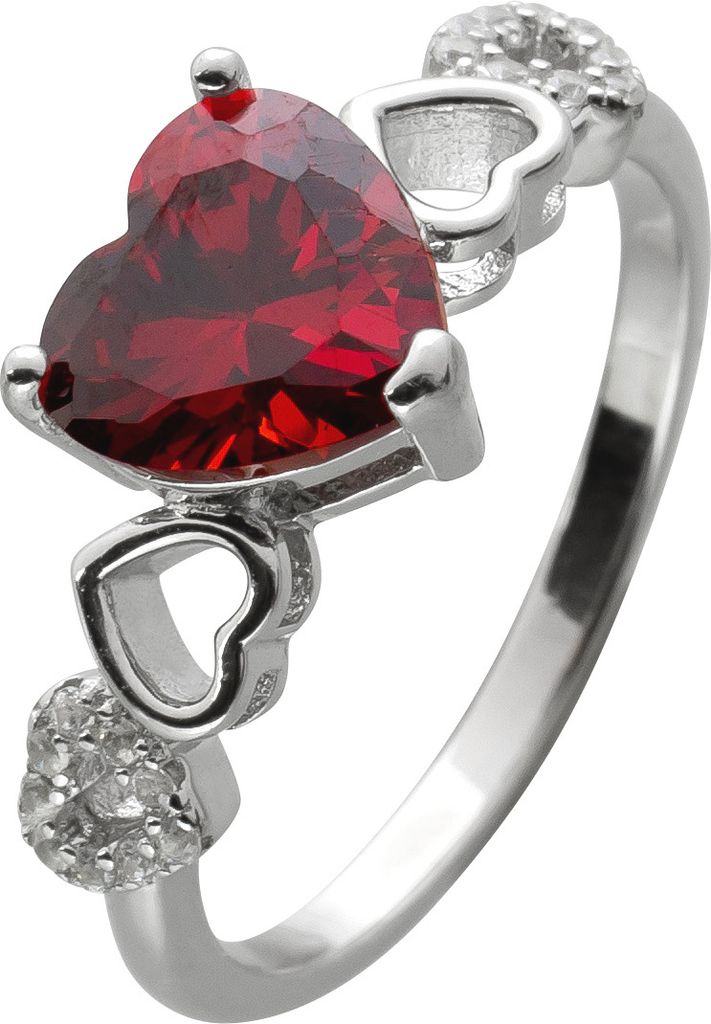 Herz Damenring Silber 925 rote weisse Zirkonia 19