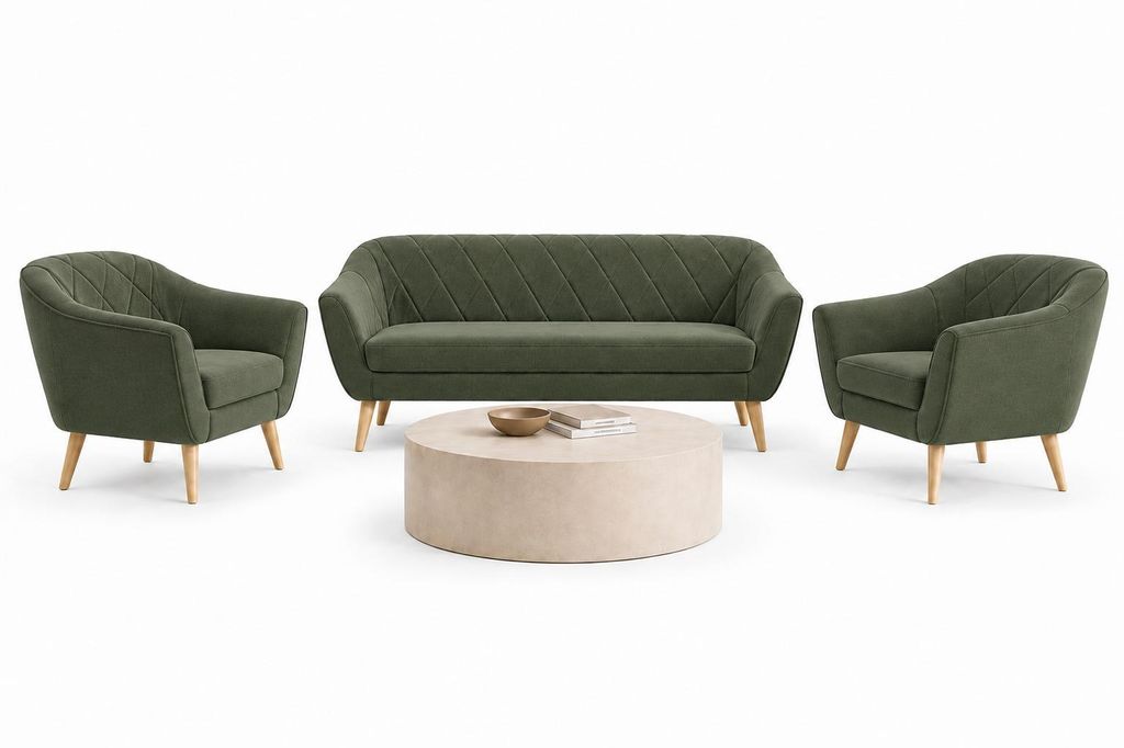 SOFELLO Gloria Wohnzimmerset 3+1+1 – gedämpftes Grün Samt Produktbild 
