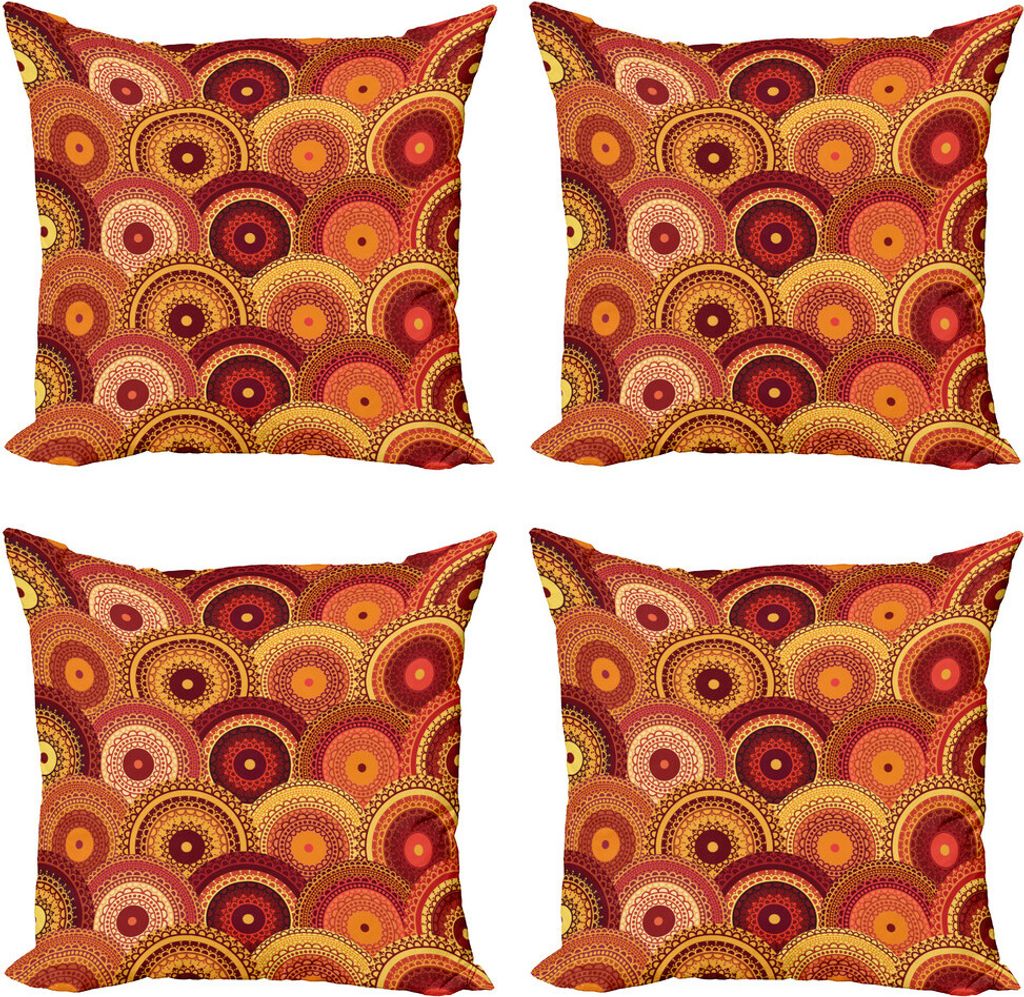 ABAKUHAUS Mandala Kissenbezug Set (4 Stück), Mandala Runde, Moderner Doppelseitiger Digitaldruck, 50 cm x 50 cm, Mehrfarbig