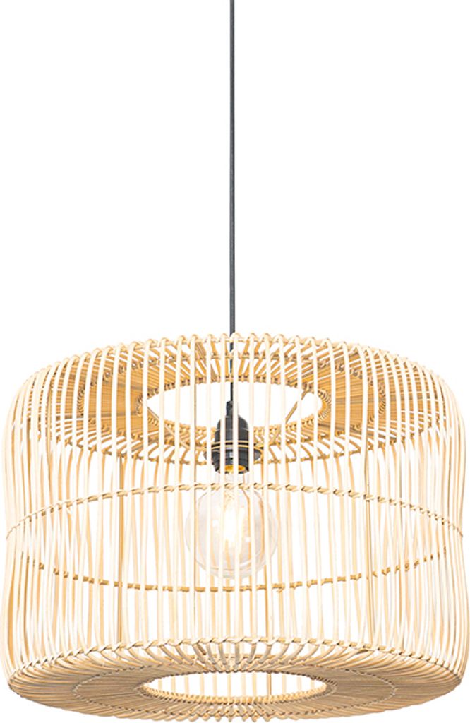 QAZQA - Orientalisch Orientalische Hängelampe I Pendellampe I Pendelleuchte schwarz mit Rattanschirm - Maud I Wohnzimmer I Schlafzimmer - Rund - L...