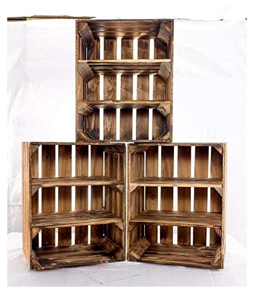 6X Vintage-Möbel24 geflammte/flammbierte Obstkiste mit 2 Böden Quer 50cm x 40cm x 30cmRegal Holzkiste Holzregal