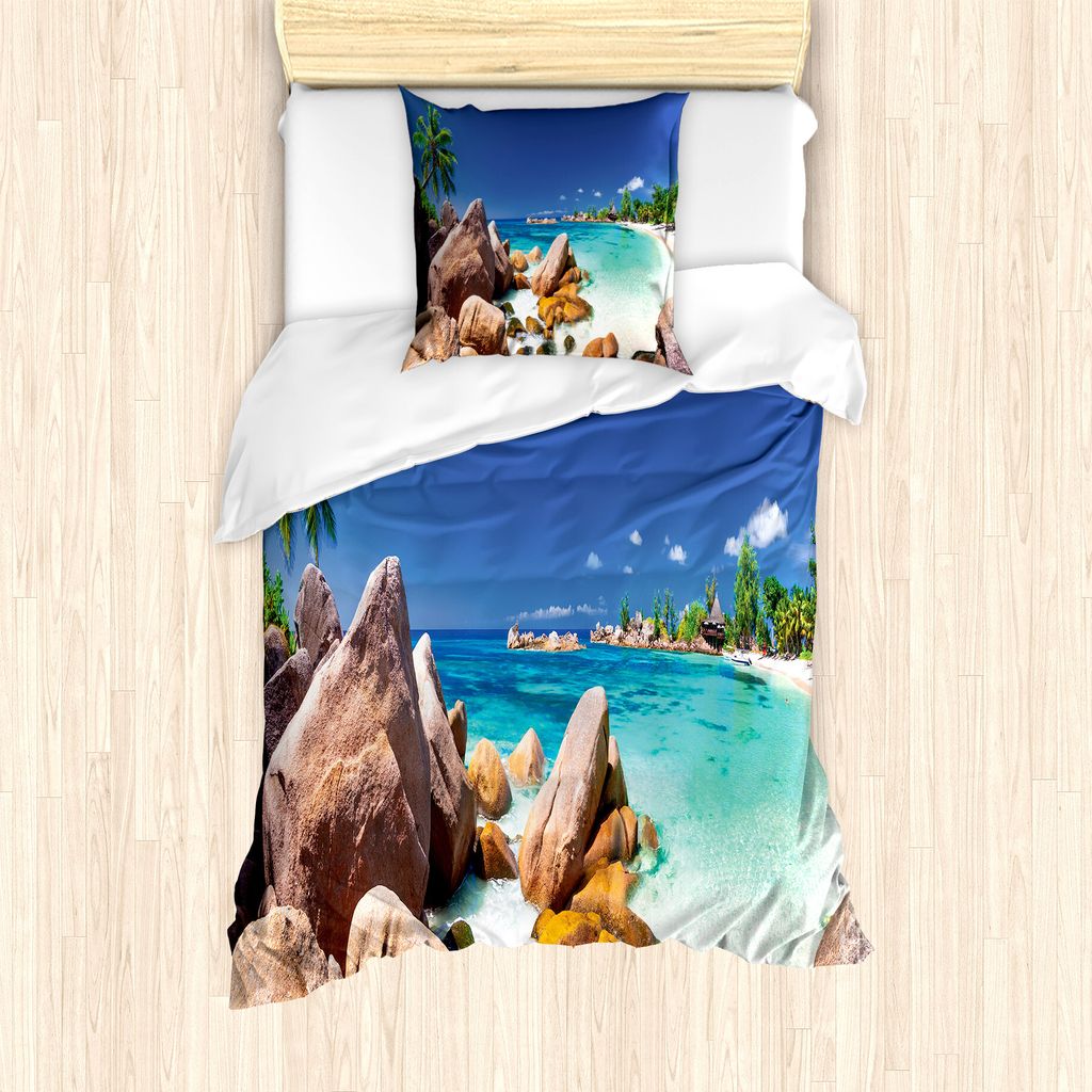 ABAKUHAUS Scenic Sommer Bettbezug Set für Einzelbetten, Panorama-Küsten, Milbensicher Allergiker geeignet mit Kissenbezug, 135 cm x 200 cm - 80 x...