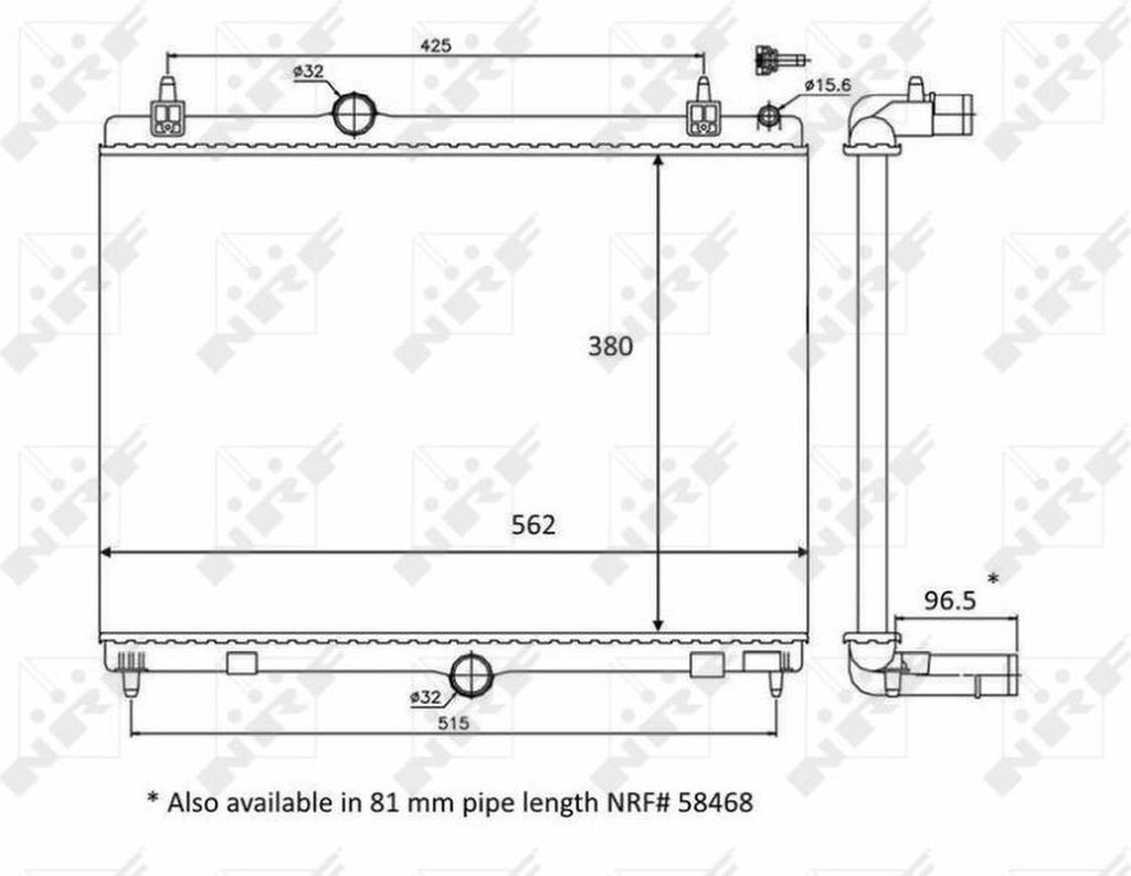 Kühler Motorkühlung Kühlrippen gelötet 562 - 380 mm Alu NRF für u.a. PEUGEOT 508