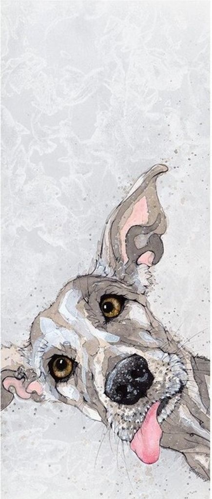 Bev Davies - bedruckt "Happy", Hund PM7595 (100 cm x 50 cm) (Grau/Cremefarbe)