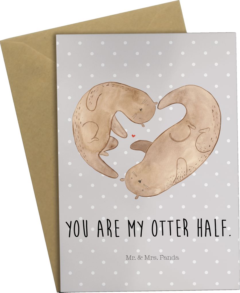 Mr. & Mrs. Panda Glückwunschkarte Otter Herz - Grau Pastell - Geschenk, weihnachtskarten, babykarte, vatertagskarte, Hochzeitstag, hochzeitskarten...
