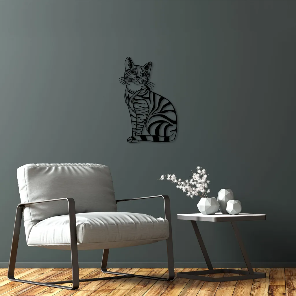 Décoration Chat en Métal Noir Wallity 46x68cm Finition Haute Qualité - 2