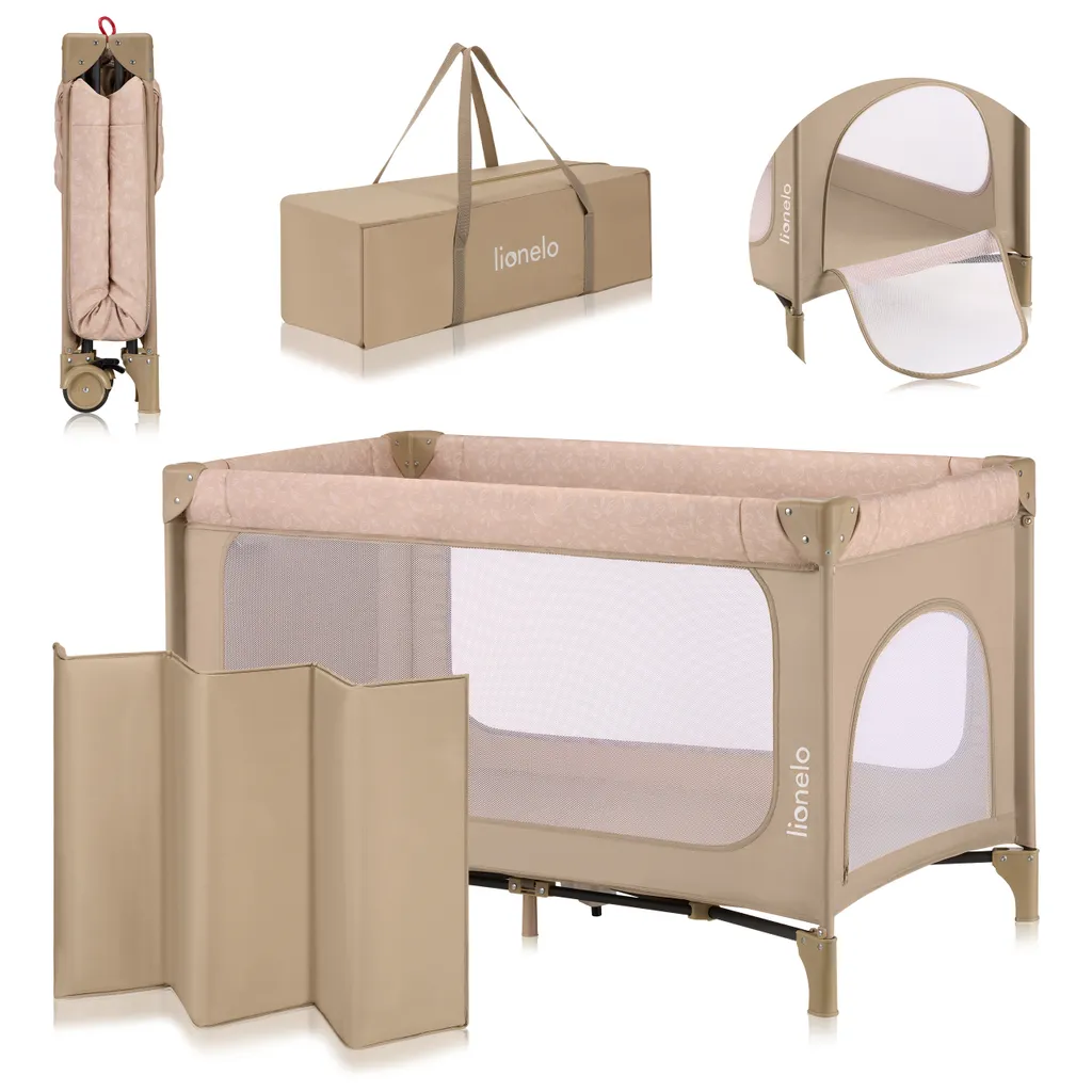 Lit parapluie évolutif beige avec entrée latérale zippée Lionelo Jasmin