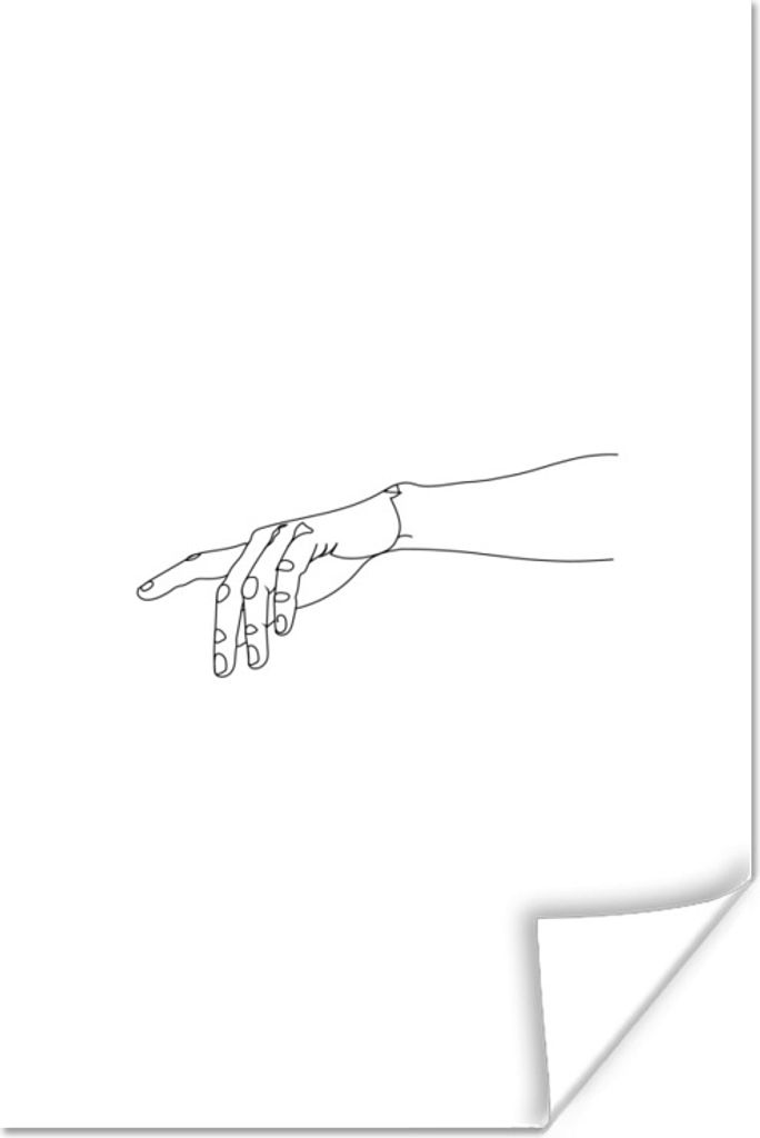 MuchoWow Poster Hand - Strichzeichnung - Schwarz - Weiß 120x180 cm - Kunstposter