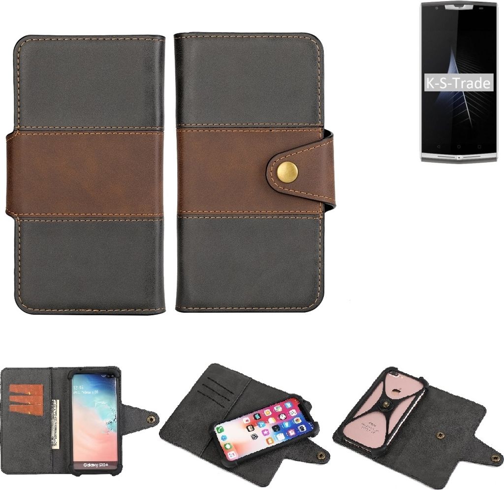 K-S-Trade Handyhülle Schutzhülle Hülle Bookstyle Wallet-Case kompatibel mit Oukitel K10000 Pro Bumper Rundumschutz schwarz-braun 1x
