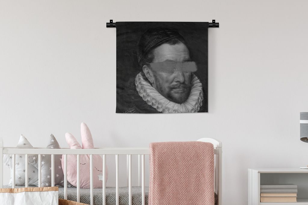 MuchoWow Wandteppich Wandbehang Porträt von Wilhelm I. - Adriaen Thomasz - Schwarz und Weiß 60x60 cm Tapisserie Dekoration Wandtuch - Dekoratio...