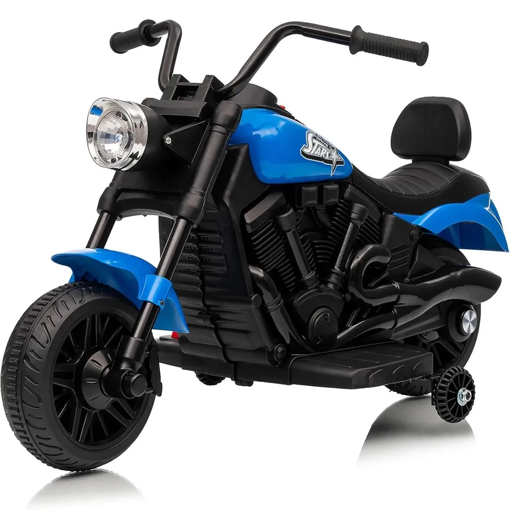 Moto électrique enfant batterie 6V 4,5Ah avec stabilisateurs - Bleu vif