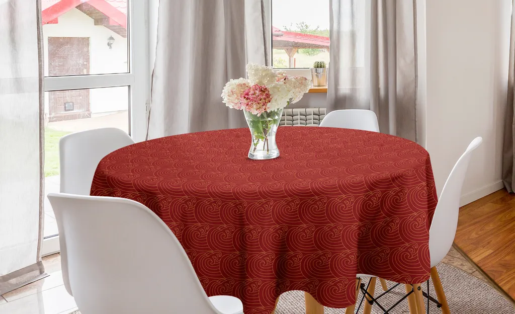 Tovaglia Rotonda 150 cm ABAKUHAUS Onde Giapponesi Rosso Vermiglio