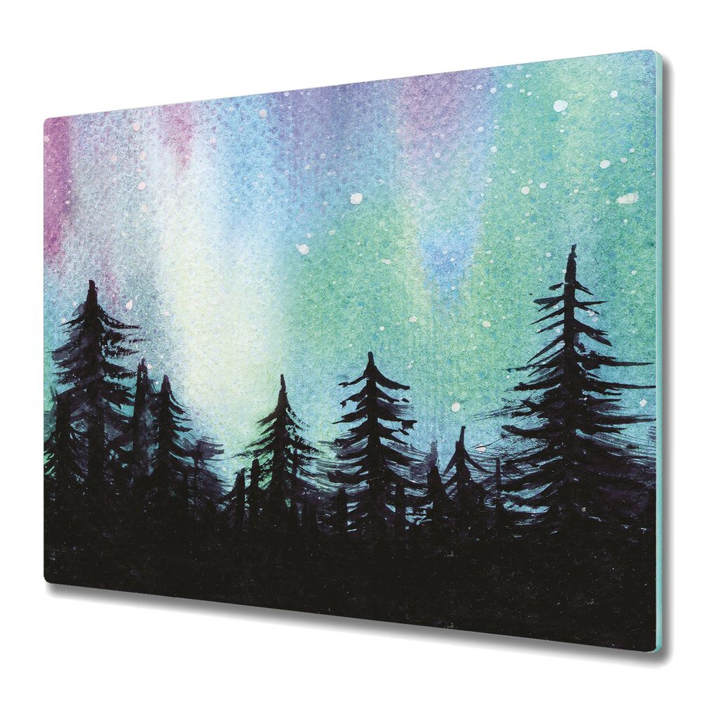 Küchenteller - Schneidebrett Glas - Herdabdeckung -Aurora Malerei Kunst
