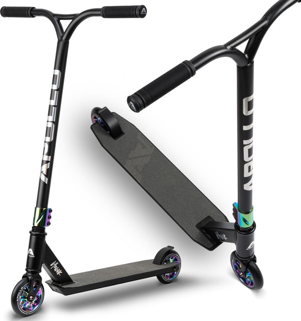 Apollo Stunt Scooter Freestyle Kickscooter Kinderroller Trick Roller "Hawk" - schwarz/rainbow