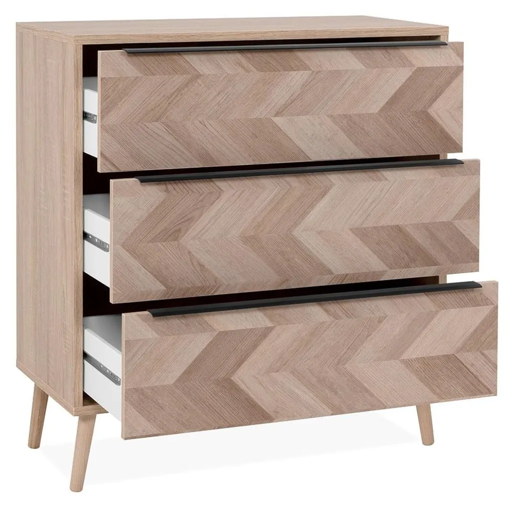 Commode de chambre 3 tiroirs TORUN L80 cm Décor Bois et Motif Chevrons - 4