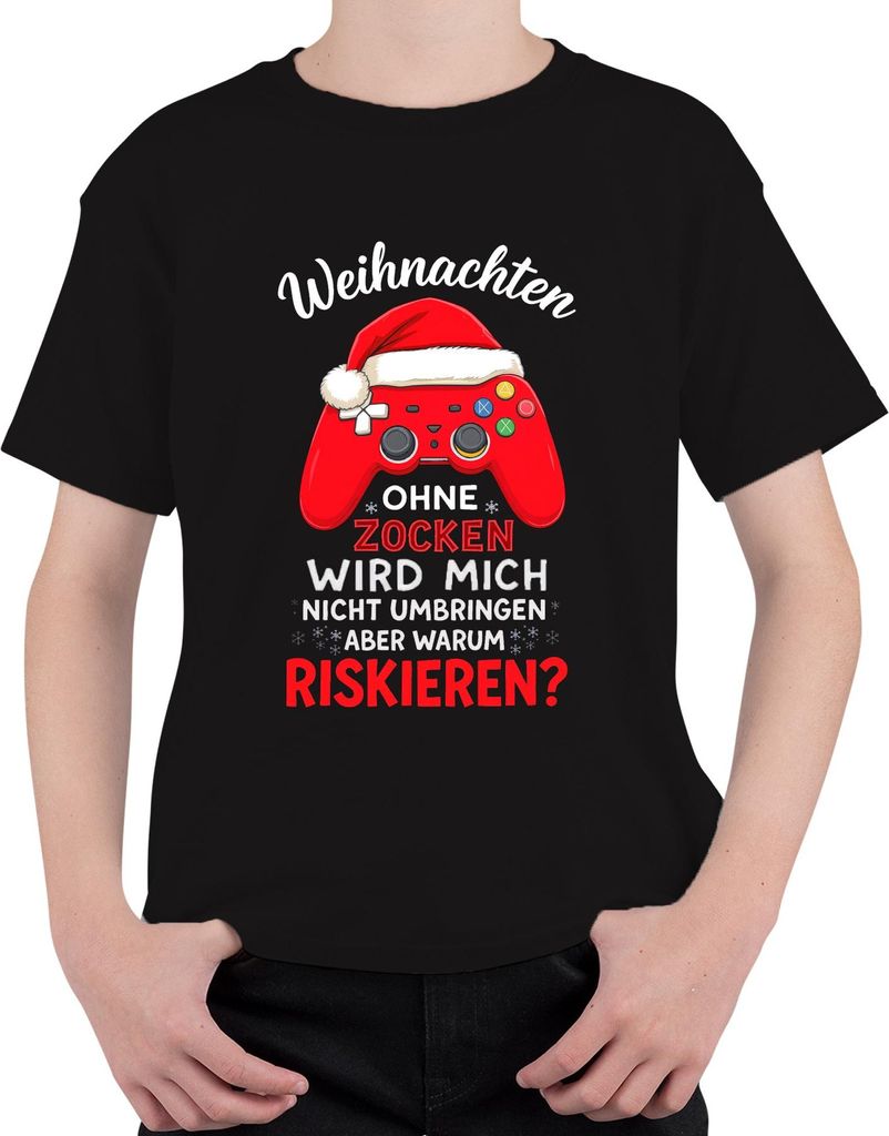 Ohne Zocken wird mich nicht umbringen Weihnachten Gamer Zocker Uni Kinder T-Shirt, Schwarz, 152