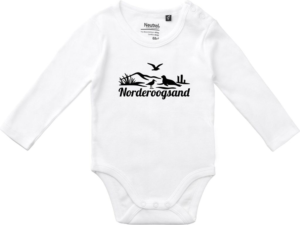 Huuraa Baby Body Norderoogsand Strandmotiv 74 White Baumwolle Fairtrade Langarmbody Geschenkidee