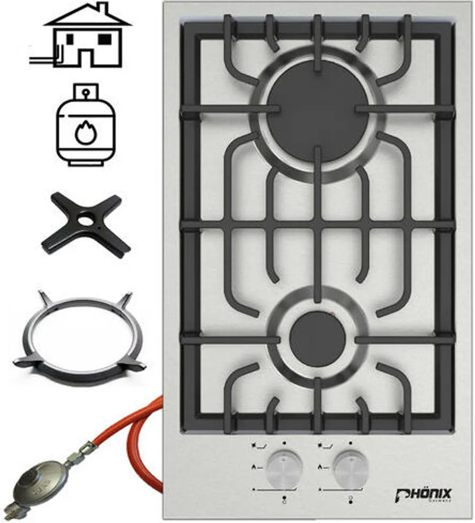 Piano Cottura Domino Phoenix Acciaio Inox 2 Fuochi con Supporto WOK