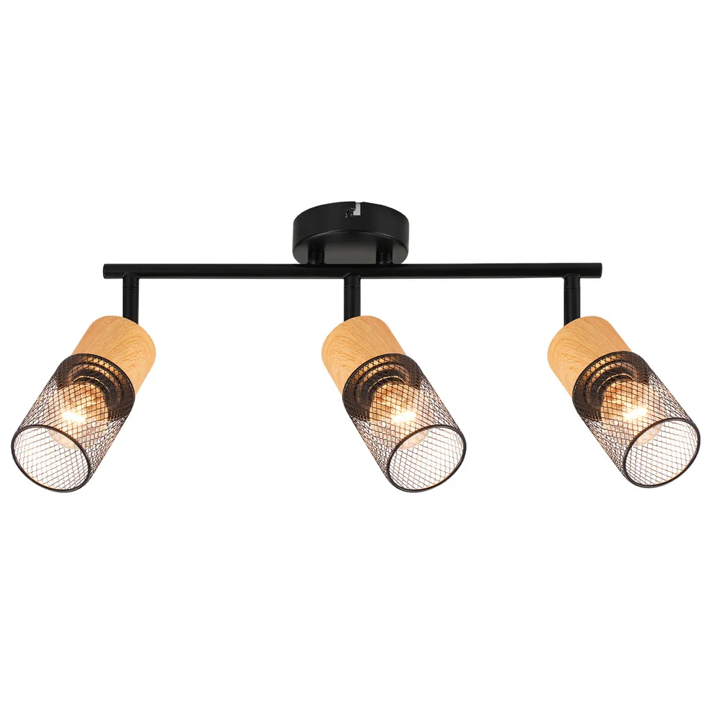 Spot de Plafond en Bois Rétro avec 3 Projecteurs Pivotants pour Salon - 9